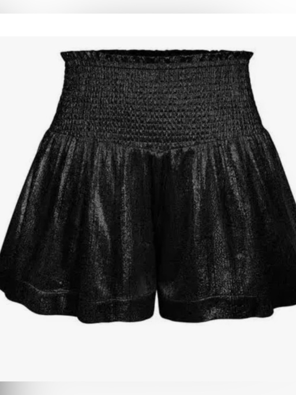 Queen of sparkles Black Smocked High-Waist Flared Shorts